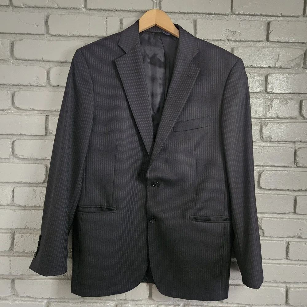 Brooks Brothers Mens‎ Blazer 42R 1818 Regent Wool Jacket Pinstripe Black Italy